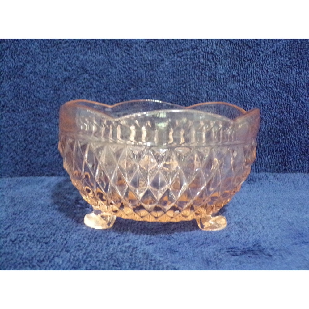 Indiana Glass Pink Depression Glass Diamond Cut 3 Footed Compote Ruffle Edge